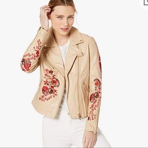 Blank NYC Tan Leather Jacket with Red Embroidered